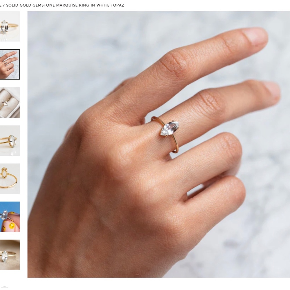 Local Eclectic Solid Gold Gemstone Marquise Ring in White Topaz - 10